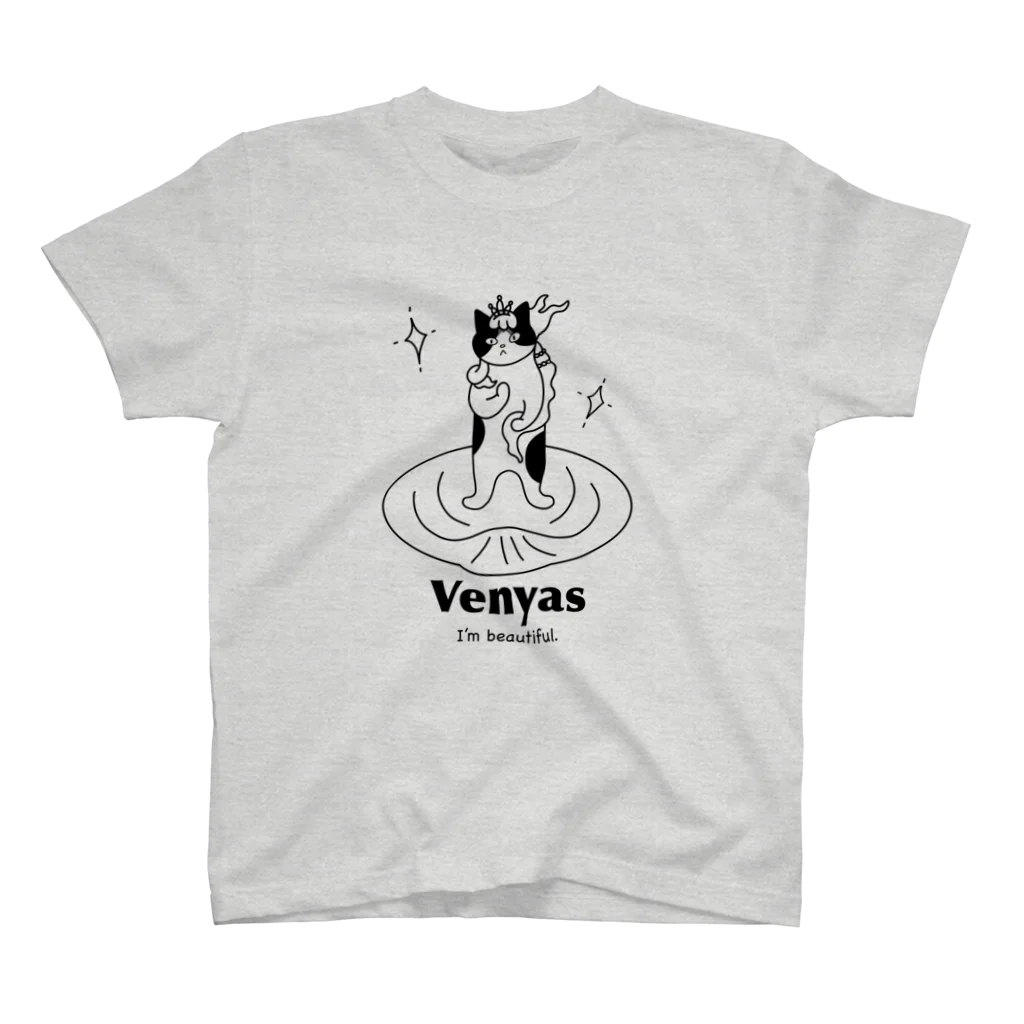 Metime Designs ☆ みぃたいむデザインのVenyas ☆彡 ヴィーにゃス 〈モノクロ〉 スタンダードTシャツ