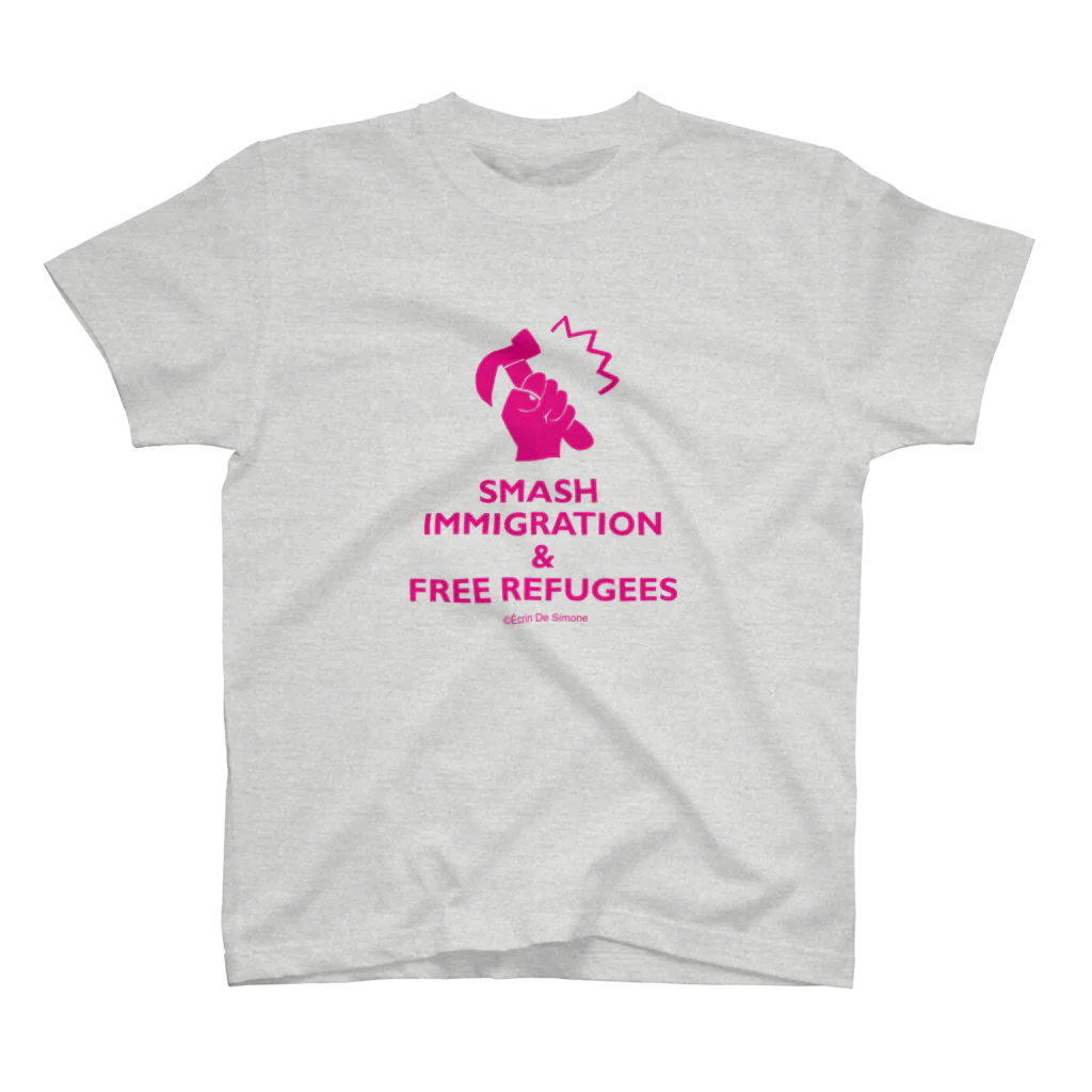 Écrin De SimoneのSMASH IMMIGRATION＆FREE REFUGEES-gray スタンダードTシャツ