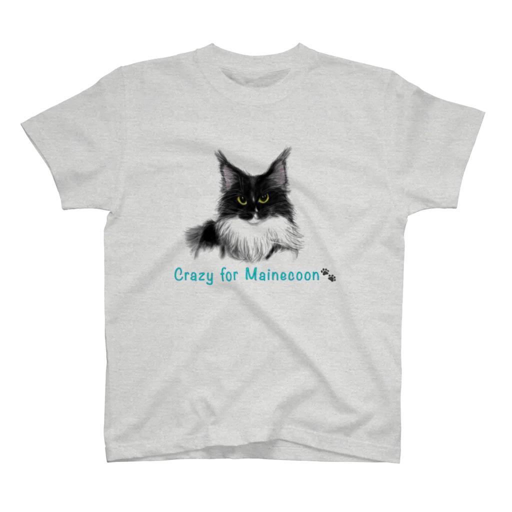 Crazy❤︎for Maincoon 猫🐈‍⬛Love メインクーンに夢中のMainecoon🐾Black&White スタンダードTシャツ