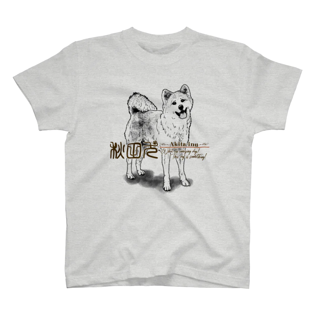 オリジナル工房プリントンの線画 秋田犬 前面プリントTシャツ＜淡色＞ Regular Fit T-Shirt