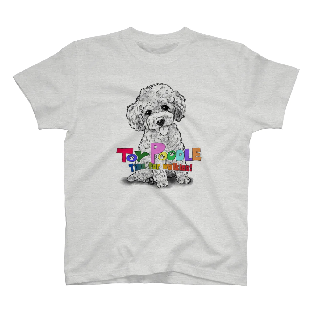 線画 トイプードル 前面プリントTシャツ＜淡色＞ / オリジナル
