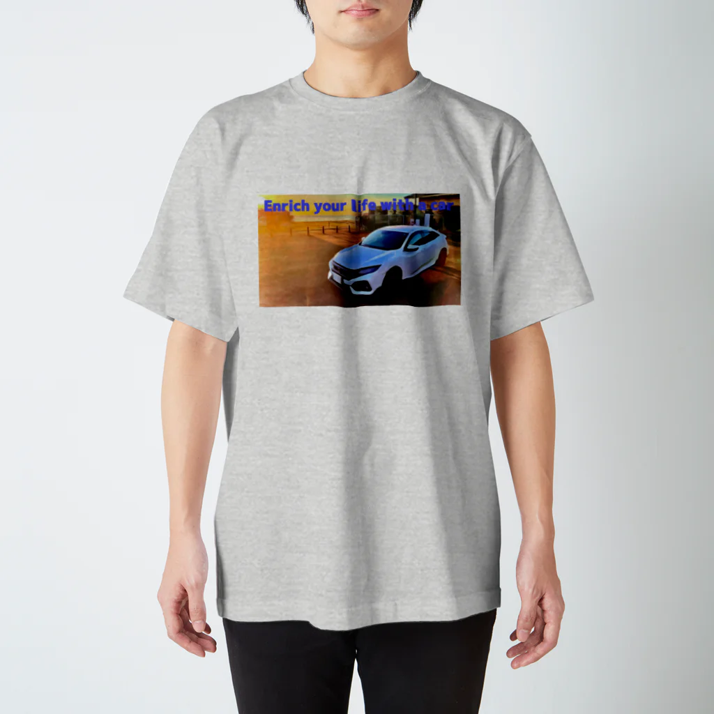 FK7 HONDAのスポーツカーTシャツ　夕暮れの海辺 スタンダードTシャツ