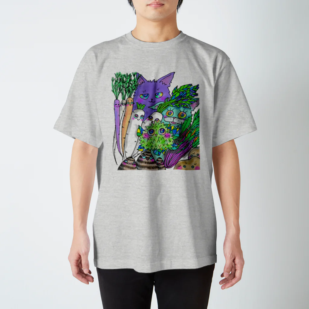 Crazy❤︎for Maincoon 猫🐈‍⬛Love メインクーンに夢中の猫と野菜　 Regular Fit T-Shirt