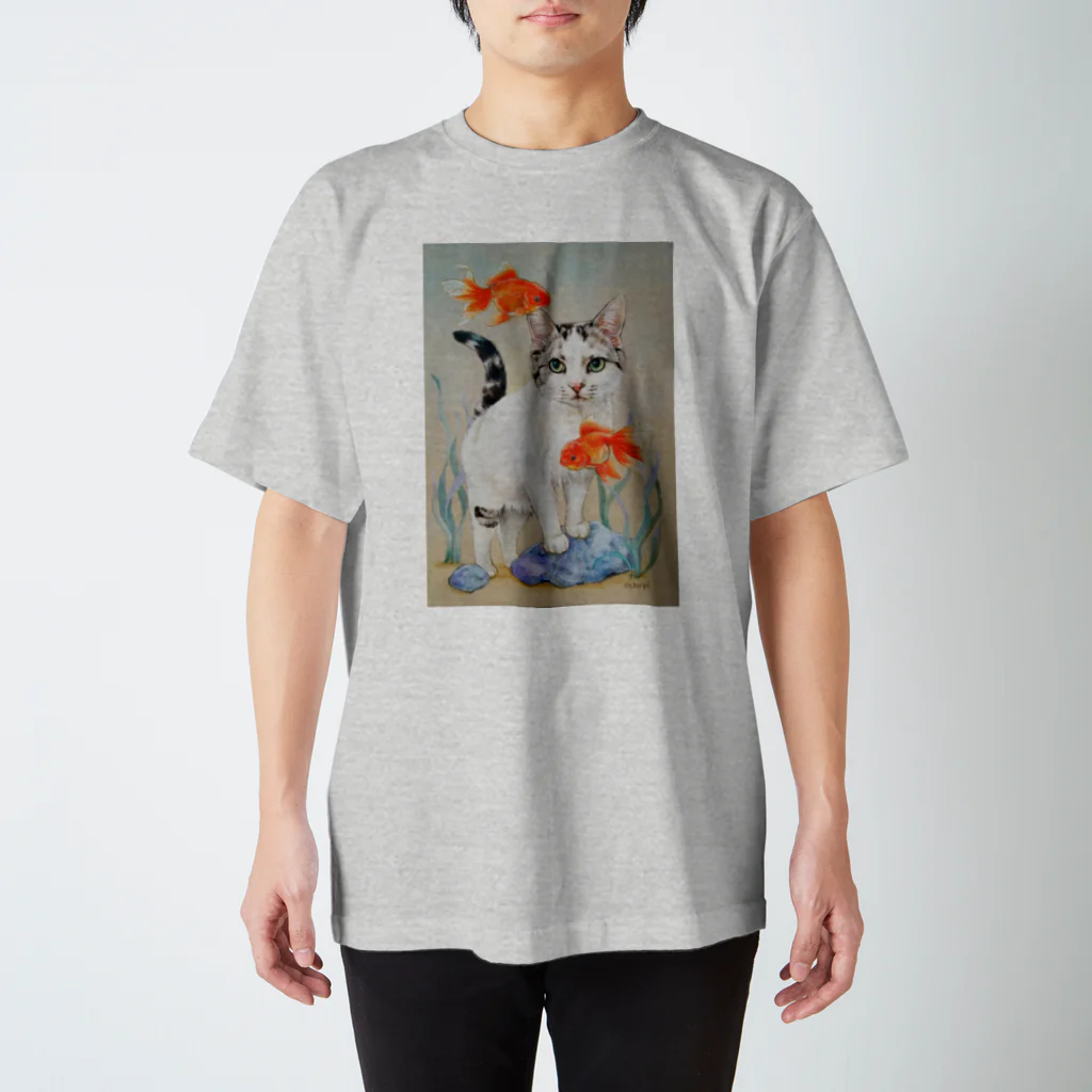 おちょぴのオランダ獅子頭と猫 スタンダードTシャツ