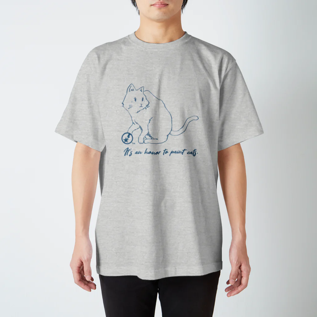 AMKWorksのさらり画（名言イラストT（猫 ブルー）） Regular Fit T-Shirt