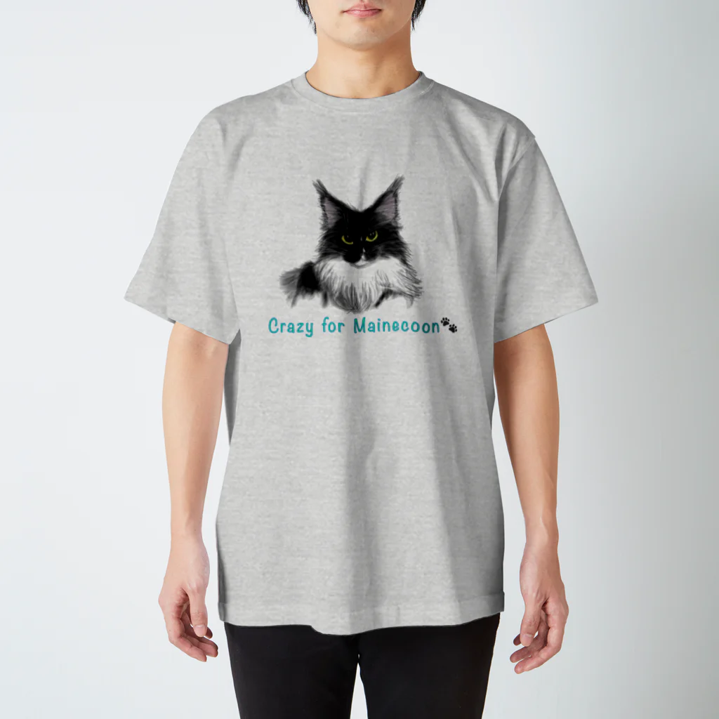 Crazy❤︎for Maincoon 猫🐈‍⬛Love メインクーンに夢中のMainecoon🐾Black&White Regular Fit T-Shirt