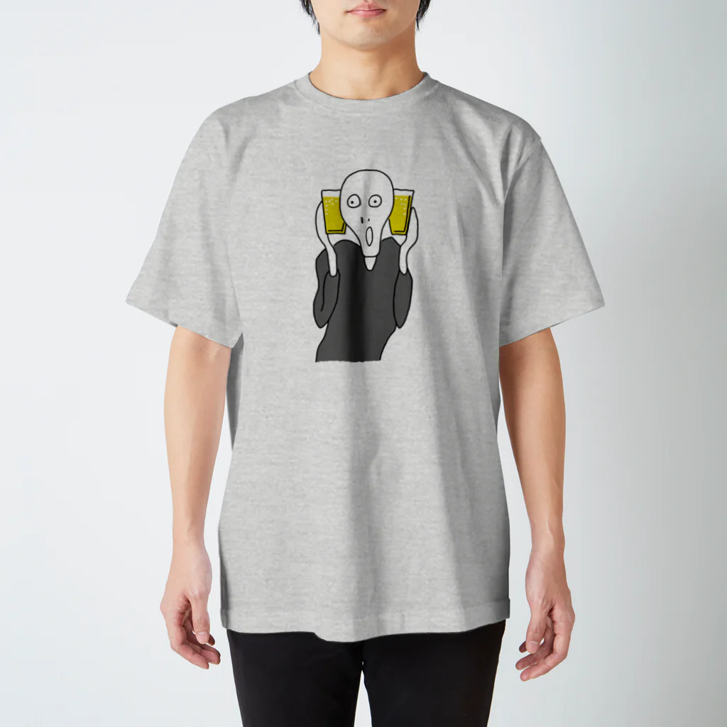 ビールとアート TM-3 Designの名画 × BEER（ムンクの叫び）黒線画 *文字なしver. Regular Fit T-Shirt