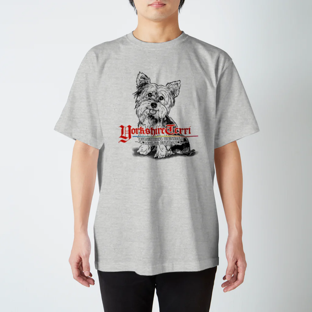 オリジナル工房プリントンの線画ヨークシャーテリア 前面プリントTシャツ＜淡色＞ Regular Fit T-Shirt