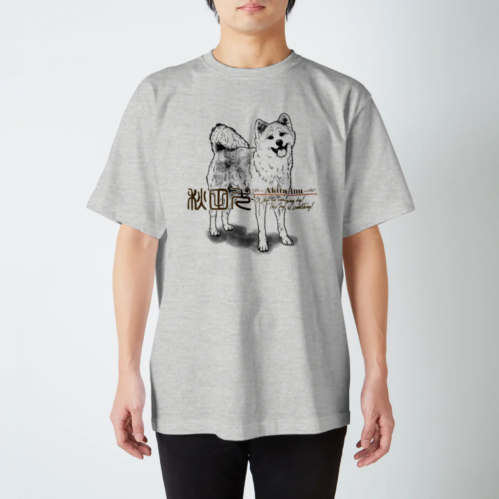 オリジナル工房プリントンの線画 秋田犬 前面プリントTシャツ＜淡色＞ Regular Fit T-Shirt