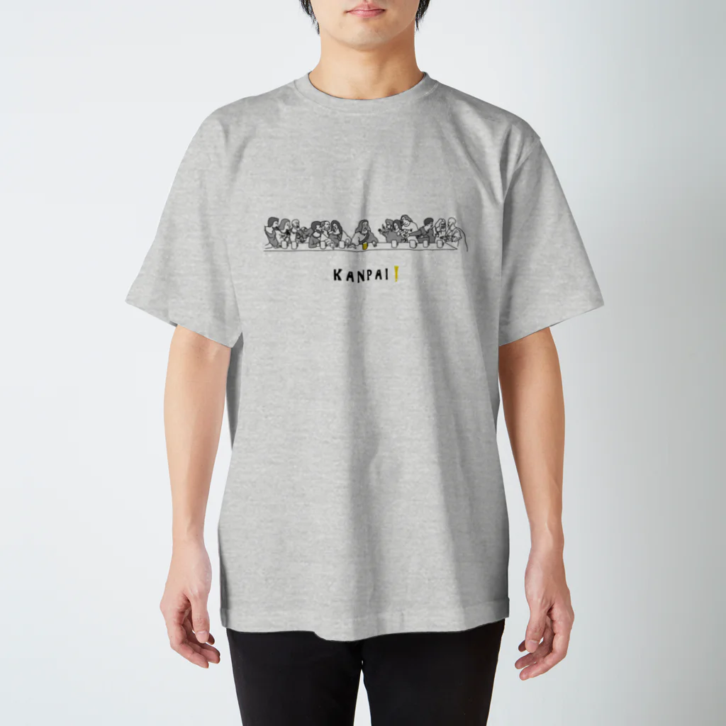 ビールとアート TM-3 Designの名画 × BEER（最後の晩餐）黒線画 Regular Fit T-Shirt