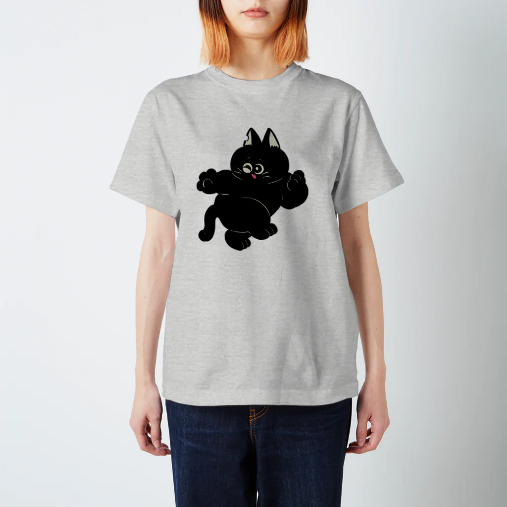 愉快レトロ雑貨屋★39太郎のばとんきゃっち黒猫★くろすけ スタンダードTシャツ