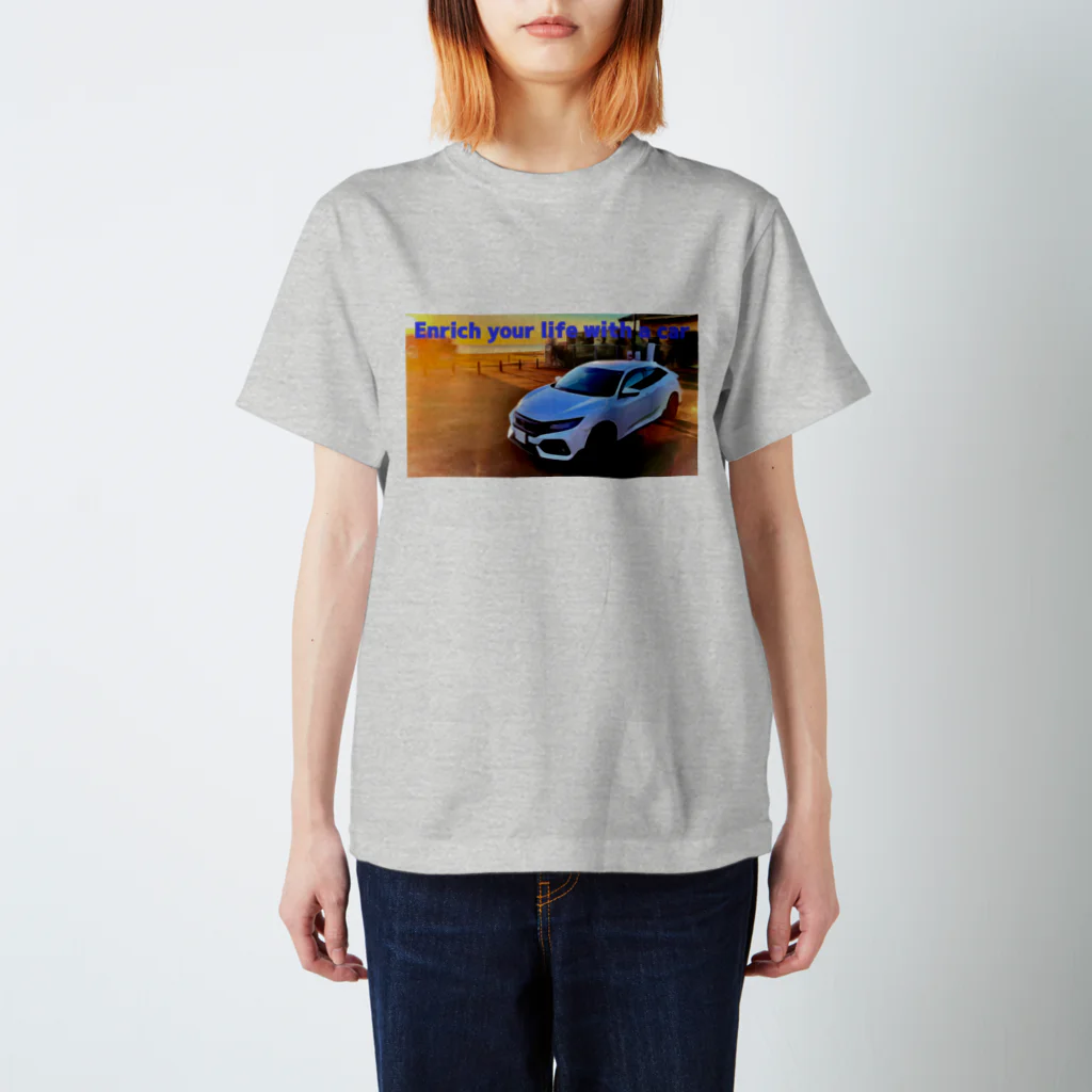 FK7 HONDAのスポーツカーTシャツ　夕暮れの海辺 スタンダードTシャツ