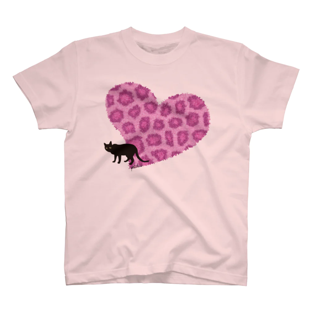 猫とやっし～ぃのアレコレのピンクヒョウ柄ハート スタンダードTシャツ