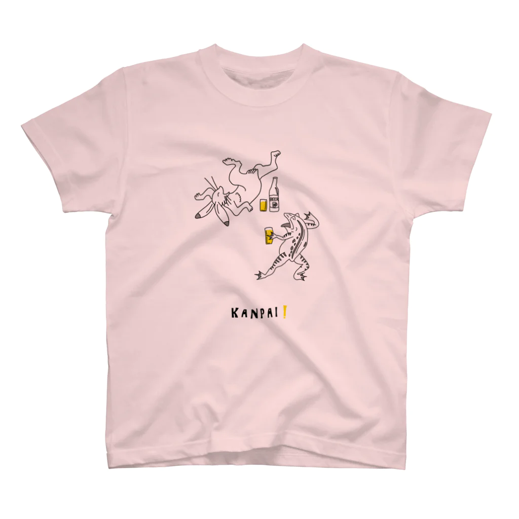 ビールとアート TM-3 Designの名画 × BEER（鳥獣戯画）黒線画 Regular Fit T-Shirt