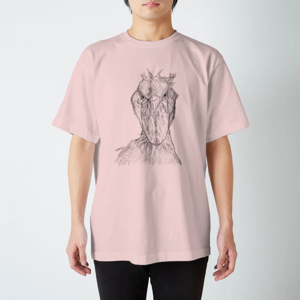 森図鑑の[森図鑑] ハシビロコウの顔 鉛筆画 Regular Fit T-Shirt