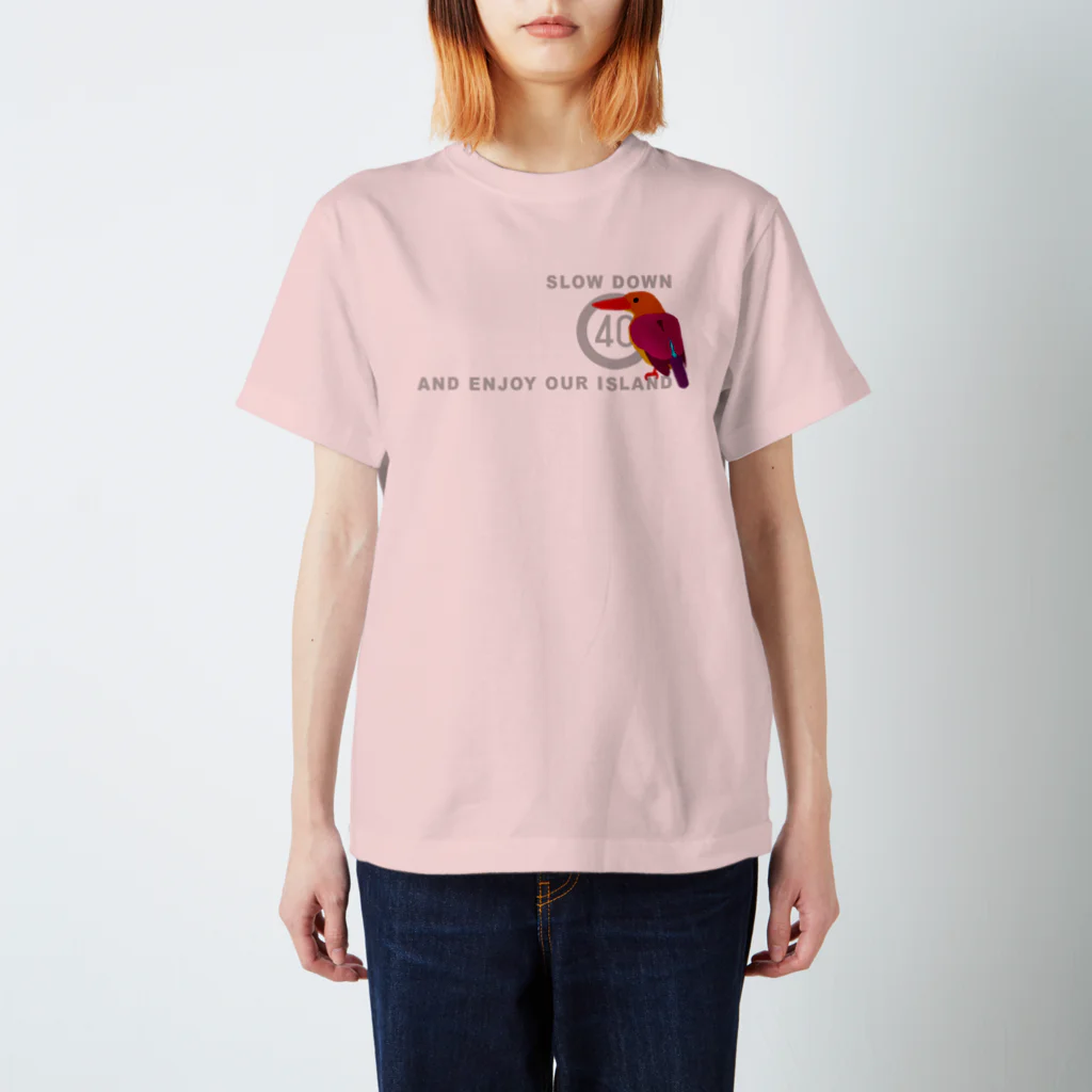 しまのなかまfromIRIOMOTEのSLOWDOWNアカショウビン（透過文字） Regular Fit T-Shirt