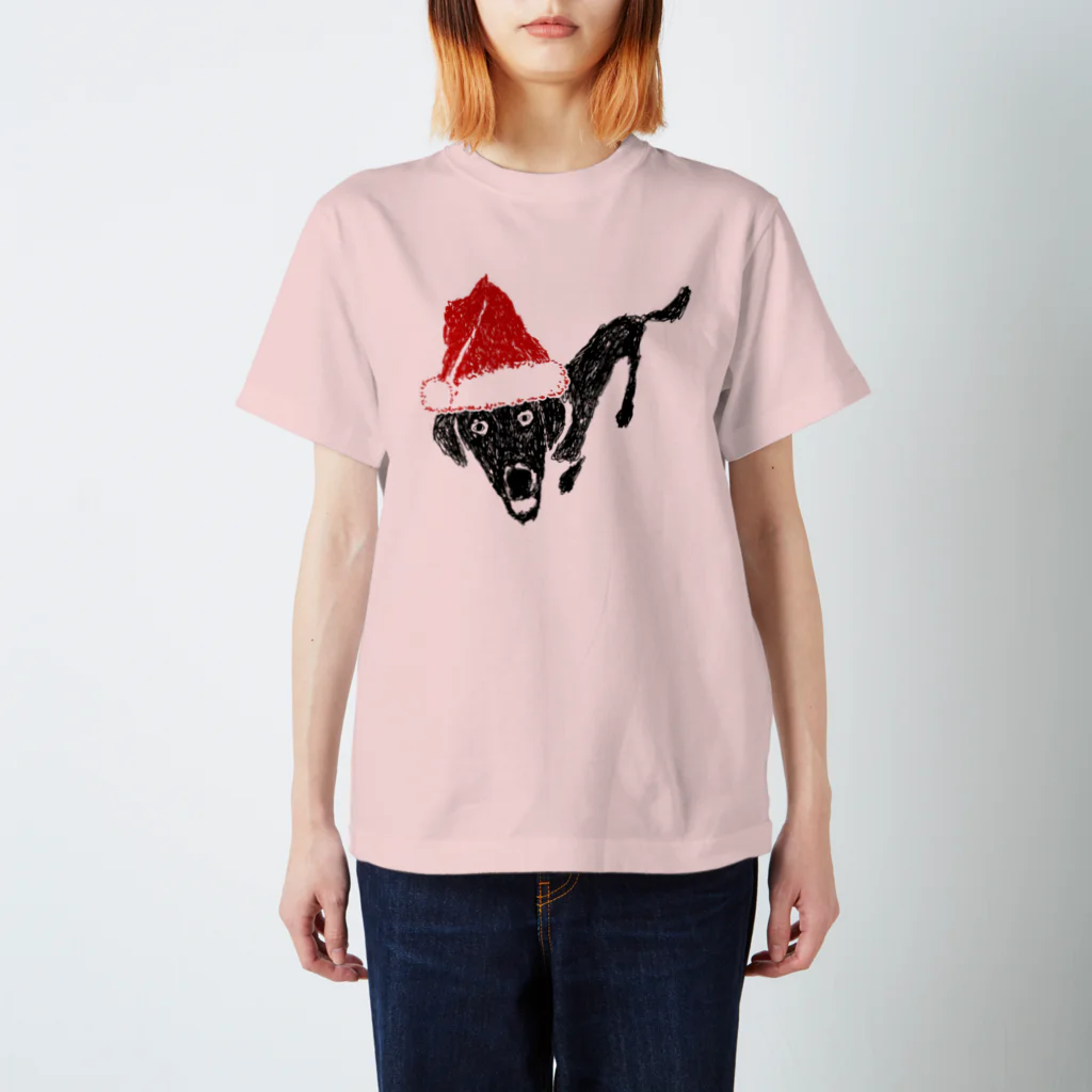 NIKORASU GOのクリスマスTシャツ＠サンタな黒ラブ スタンダードTシャツ