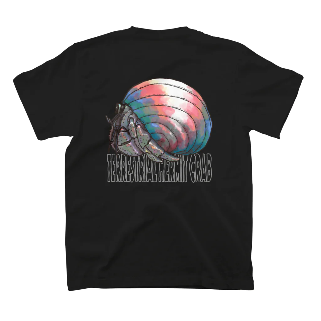 QUEER YADOKARIの白っぽい字のTerrestrial Hermit Crab (trans) スタンダードTシャツの裏面