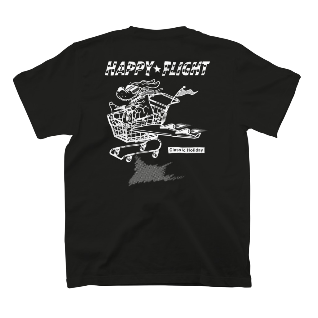 nidan-illustrationのhappy dog -happy flight- (white ink) Regular Fit T-Shirtの裏面