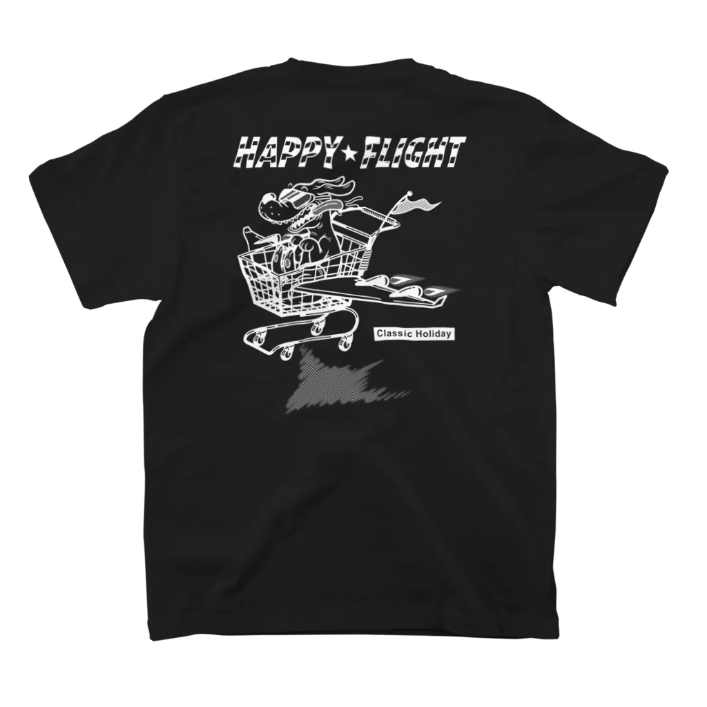 nidan-illustrationのhappy dog -happy flight- (white ink) Regular Fit T-Shirtの裏面