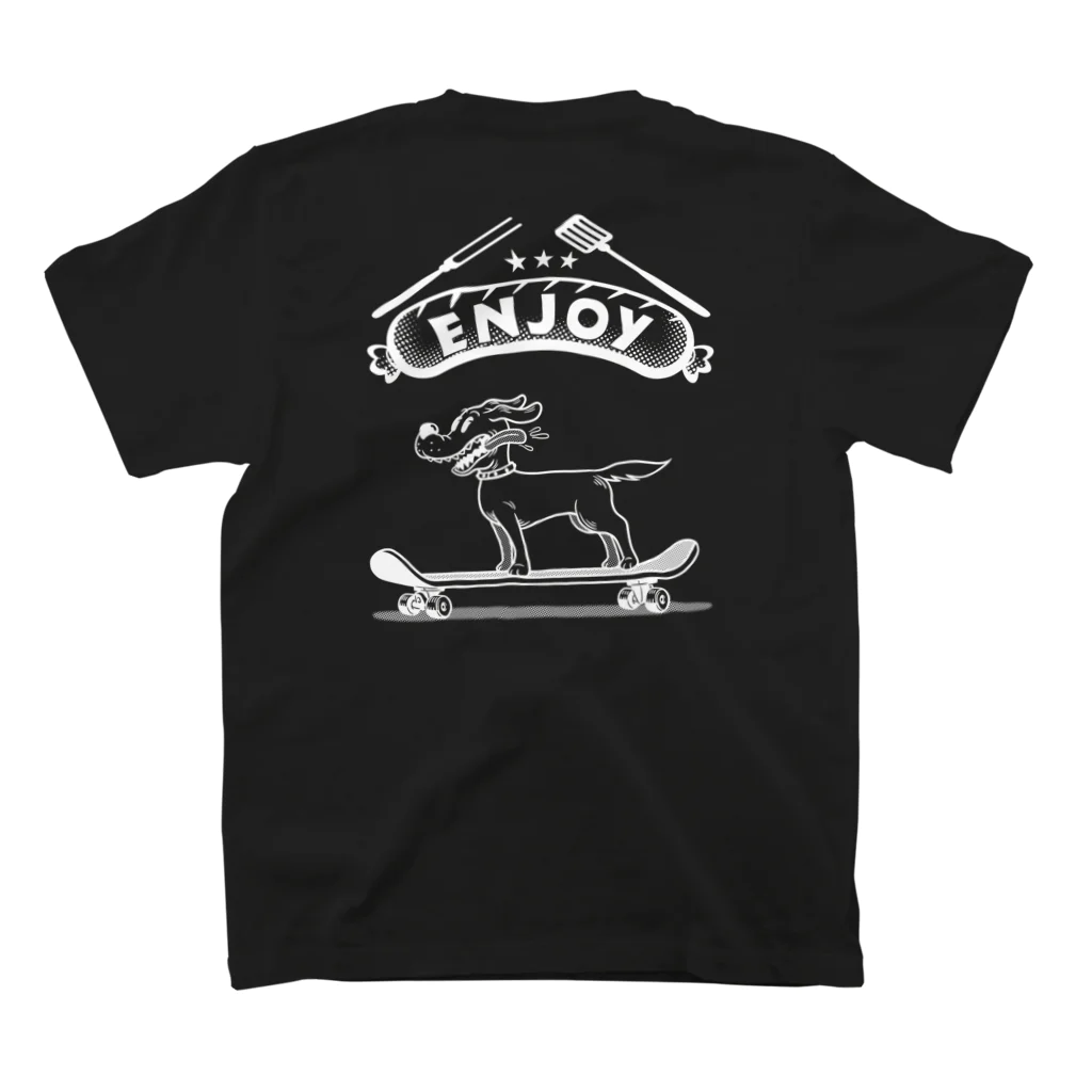 nidan-illustrationのhappy dog -ENJOY- (wite ink) Regular Fit T-Shirtの裏面