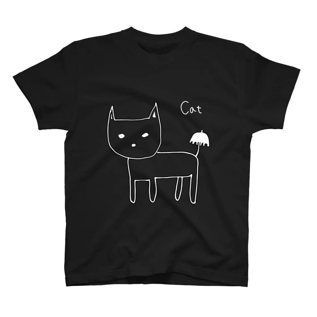 傘場の店の猫と傘　白抜き・黒縁あり スタンダードTシャツ