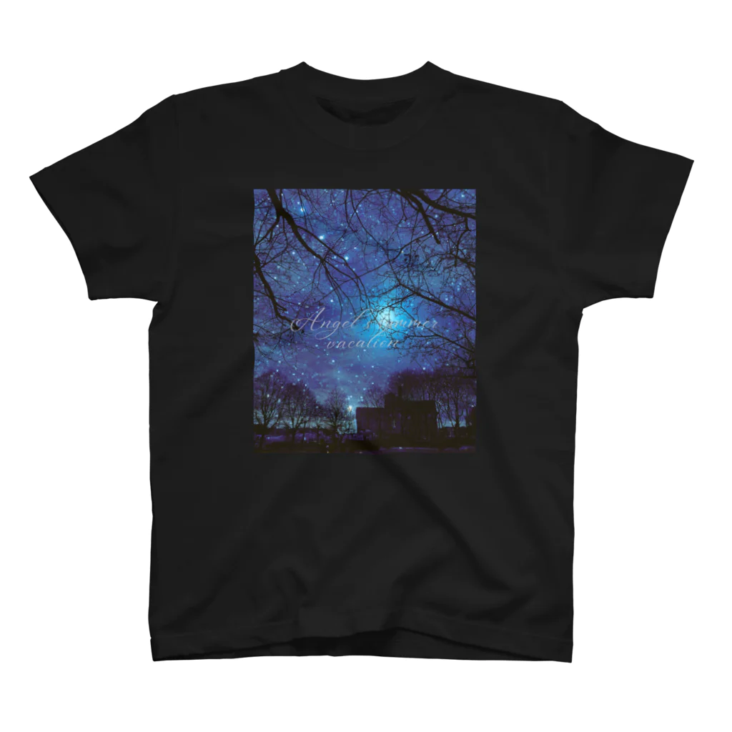 ゆにねこ惑星のପ天使の夏休みଓ夜空旅行(枠なし)(濃) スタンダードTシャツ