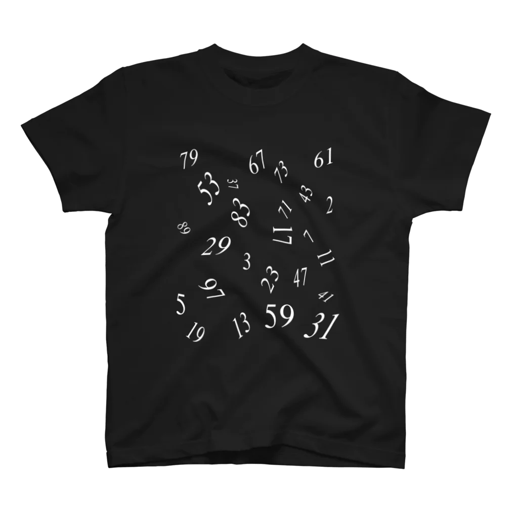 ねぎとろ:スシロールデザインワークスの素数Tシャツ(白文字) スタンダードTシャツ
