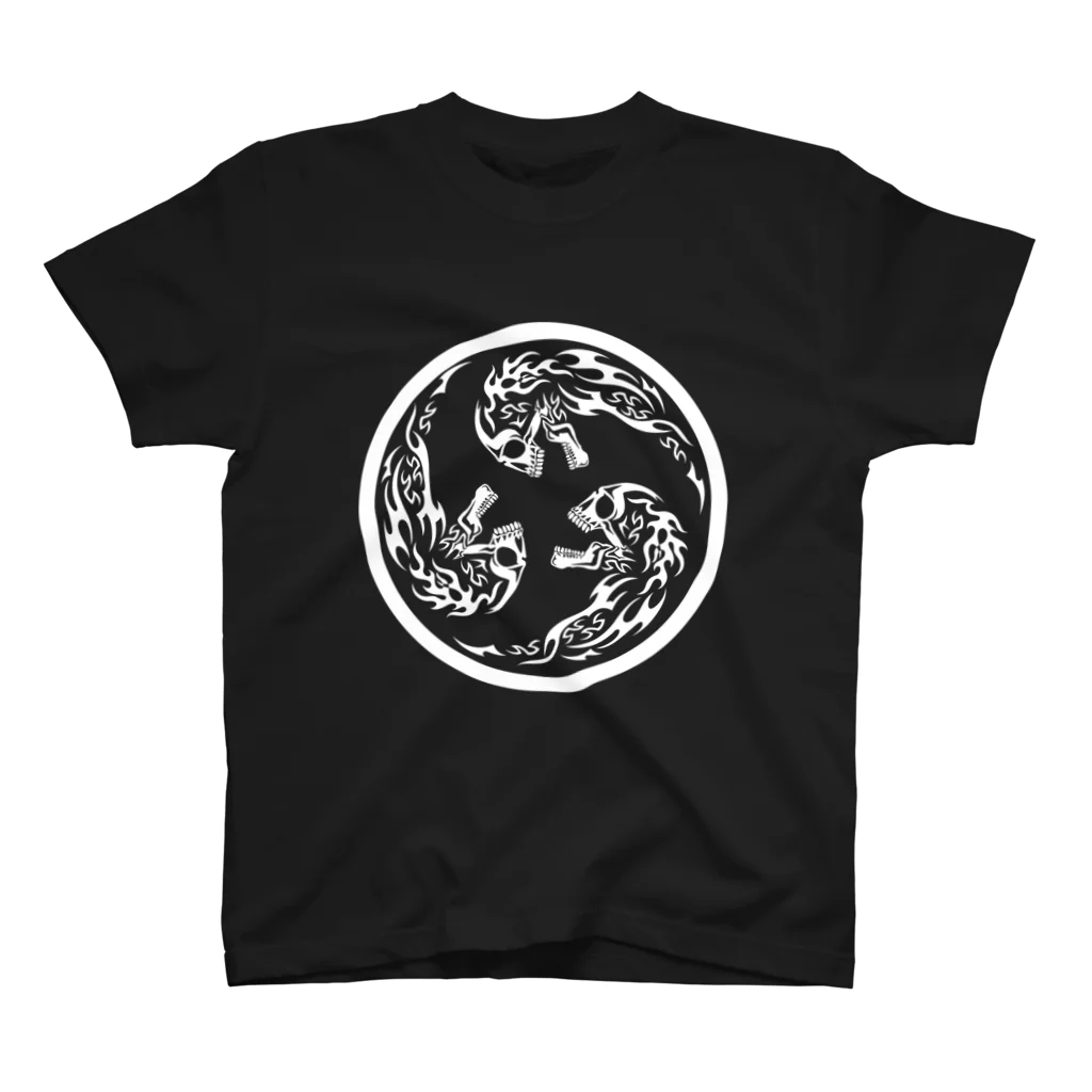 Ａ’ｚｗｏｒｋＳの丸に合わせ三つ髑髏 白（オリジナル家紋シリーズ） スタンダードTシャツ