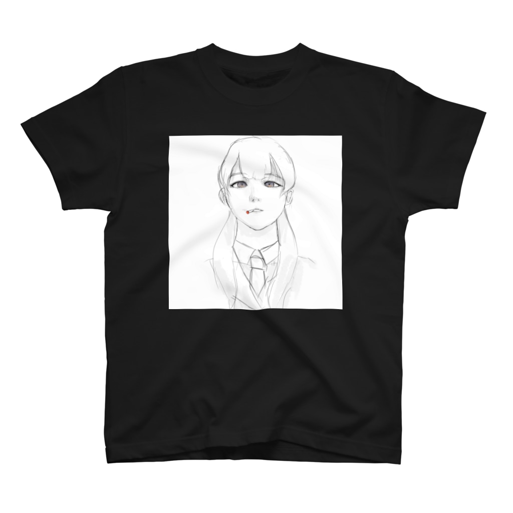 女子高生がタバコ銜えてる落書き あかつかパチもん店 Face Kimoi のスタンダードtシャツ通販 Suzuri スズリ