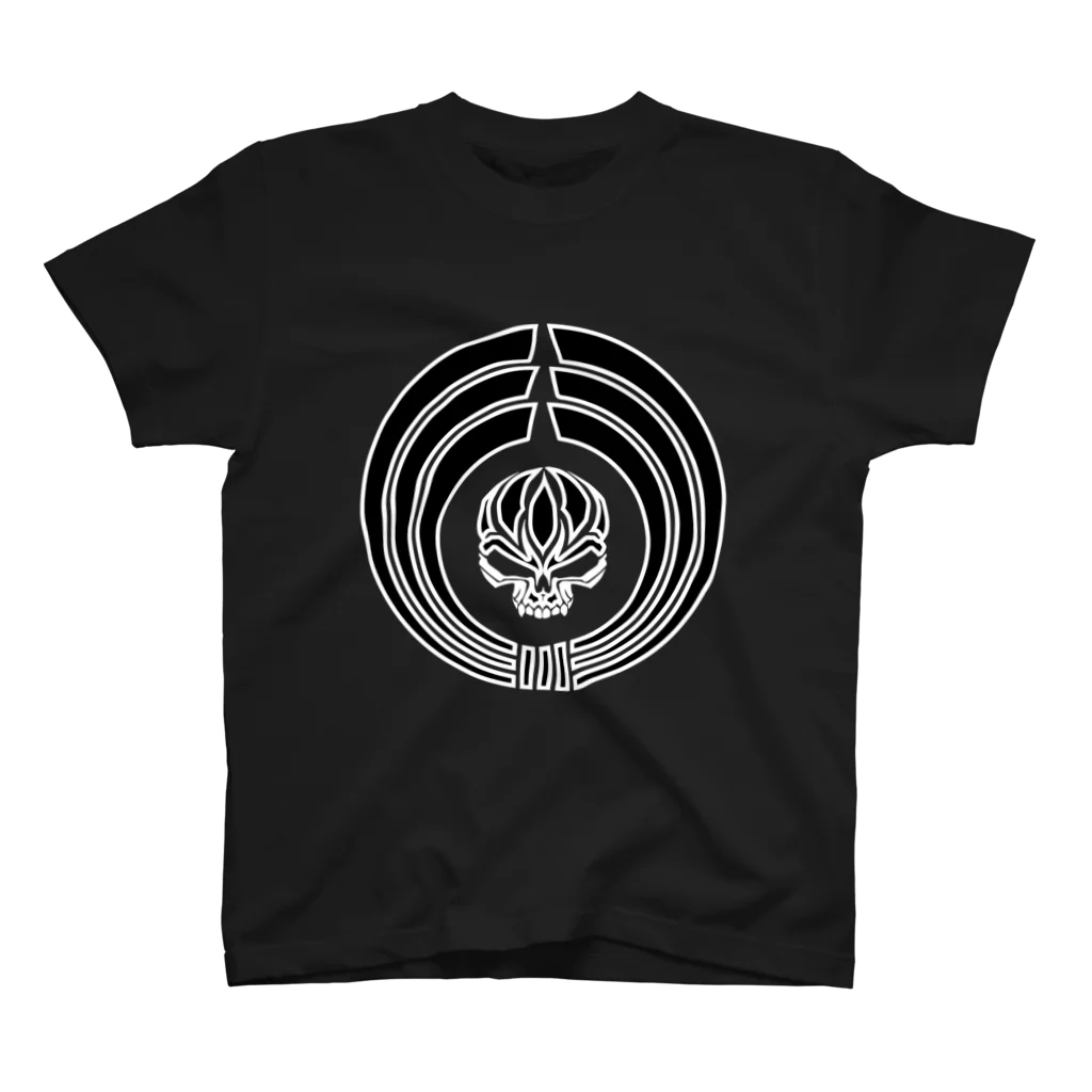 Ａ’ｚｗｏｒｋＳの熨斗輪に髑髏 白枠黒（オリジナル家紋シリーズ） スタンダードTシャツ