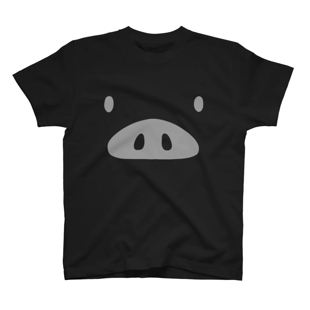 ハナイとトンのブタの顔（モノクロ） スタンダードTシャツ