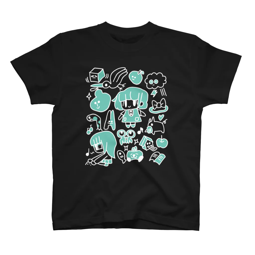 イワシロ音楽素材のイワシロモチーフいっぱい(黒) スタンダードTシャツ