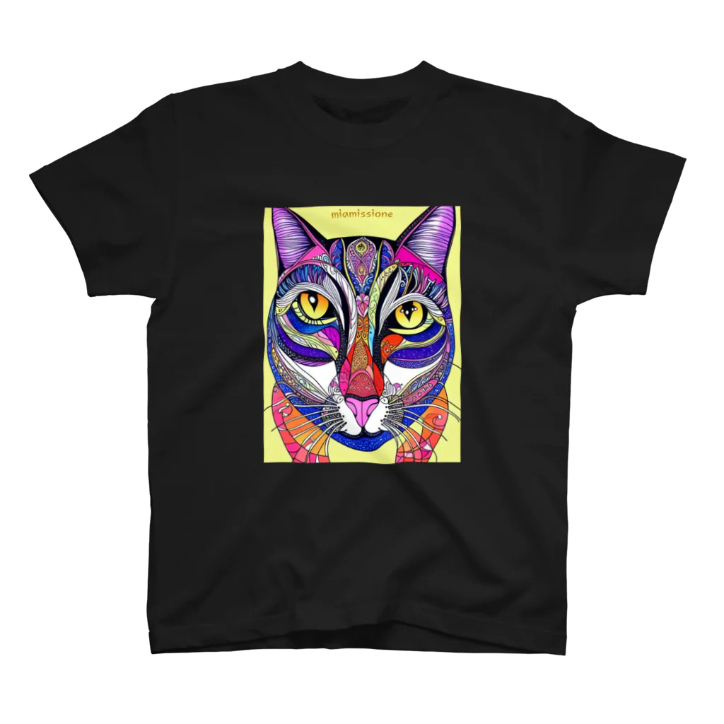 miamissioneのカラフルでエスニックテイストでポップな猫－Colorful, ethnic flavored, pop cat. スタンダードTシャツ