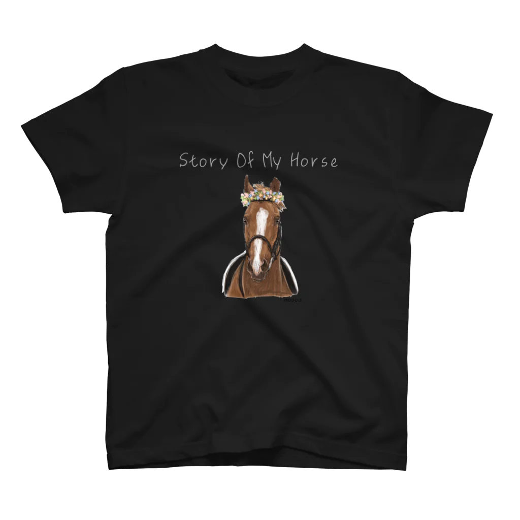 SHIROFUNE_mooooのStory of my horse 字白色 Regular Fit T-Shirt