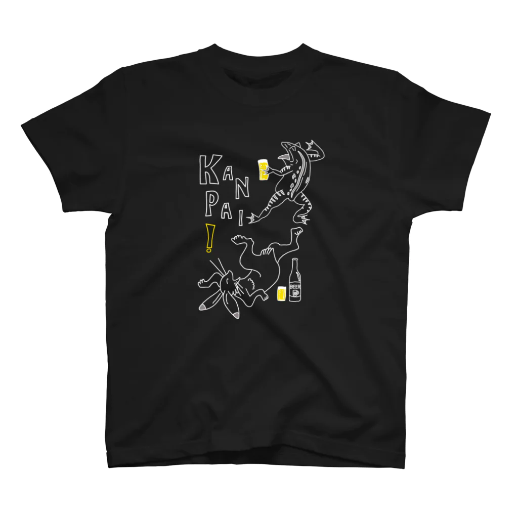 ビールとアート TM-3 Designの名画 × BEER（鳥獣戯画）ロゴ賑やかver.白線画 スタンダードTシャツ