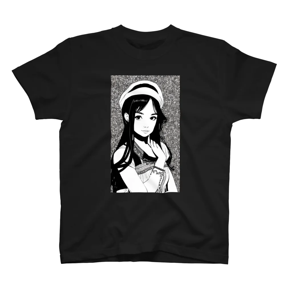 月見うどんのモノクロ少女 スタンダードTシャツ