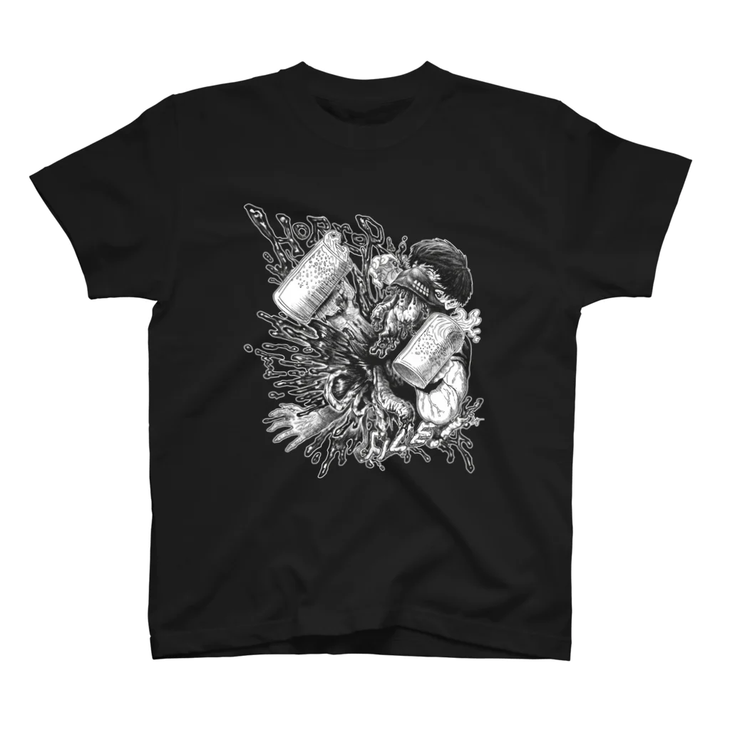 Fear Instinctのマツヲの『horror t-shirt』モノクロ スタンダードTシャツ
