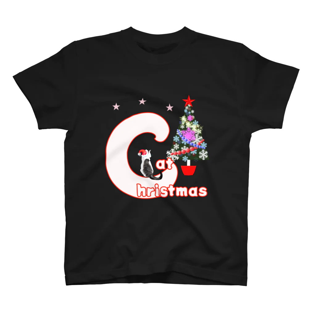 月夜のタツノオトシゴのCat Christmas スタンダードTシャツ