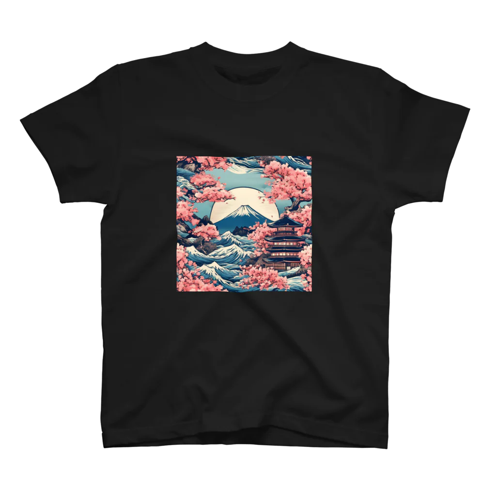 日本の風景 COOL JAPANの日本の春風景:富士山、Japanese scenery:Mt.Fuji Regular Fit T-Shirt