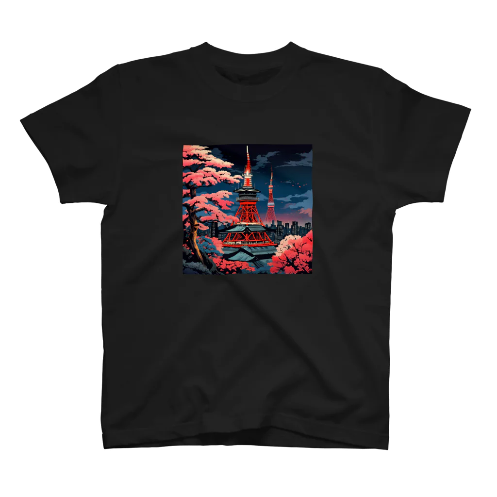 日本の風景 COOL JAPANの日本の風景　東京タワー、Jpanese scenery Tokyo Tower スタンダードTシャツ