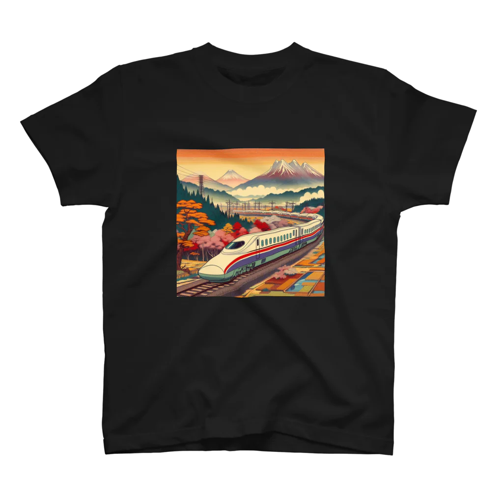 日本の風景 COOL JAPANの日本の風景:田園地帯を駆け抜ける新幹線、Japanese scenery: Shinkansen running through the countryside Regular Fit T-Shirt