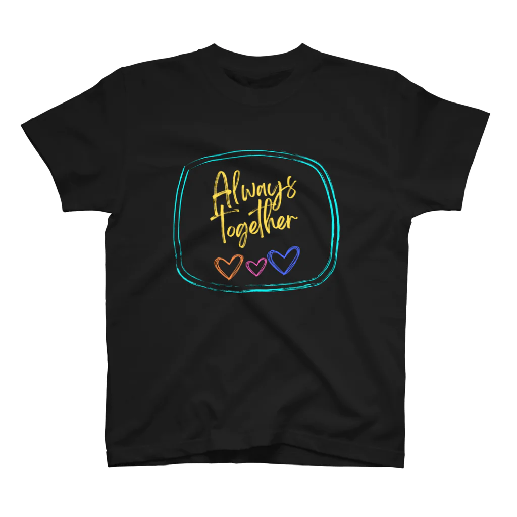 い〜っつも一緒Always togetherの『い～っつも一緒 Always together』（yellow text） スタンダードTシャツ