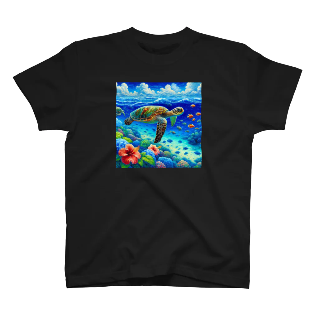 日本の風景 COOL JAPANの日本の風景:沖縄渡嘉志久ビーチの泳ぐ海がめ、Japanese scenery: Sea turtle swimming at Tokashiki Beach, Okinawa Regular Fit T-Shirt