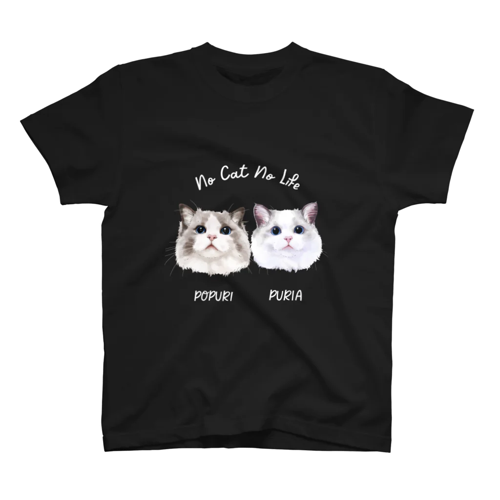 みきぞーん｜保護猫 ミッキー画伯と肉球とおともだちのpopuri puria white スタンダードTシャツ