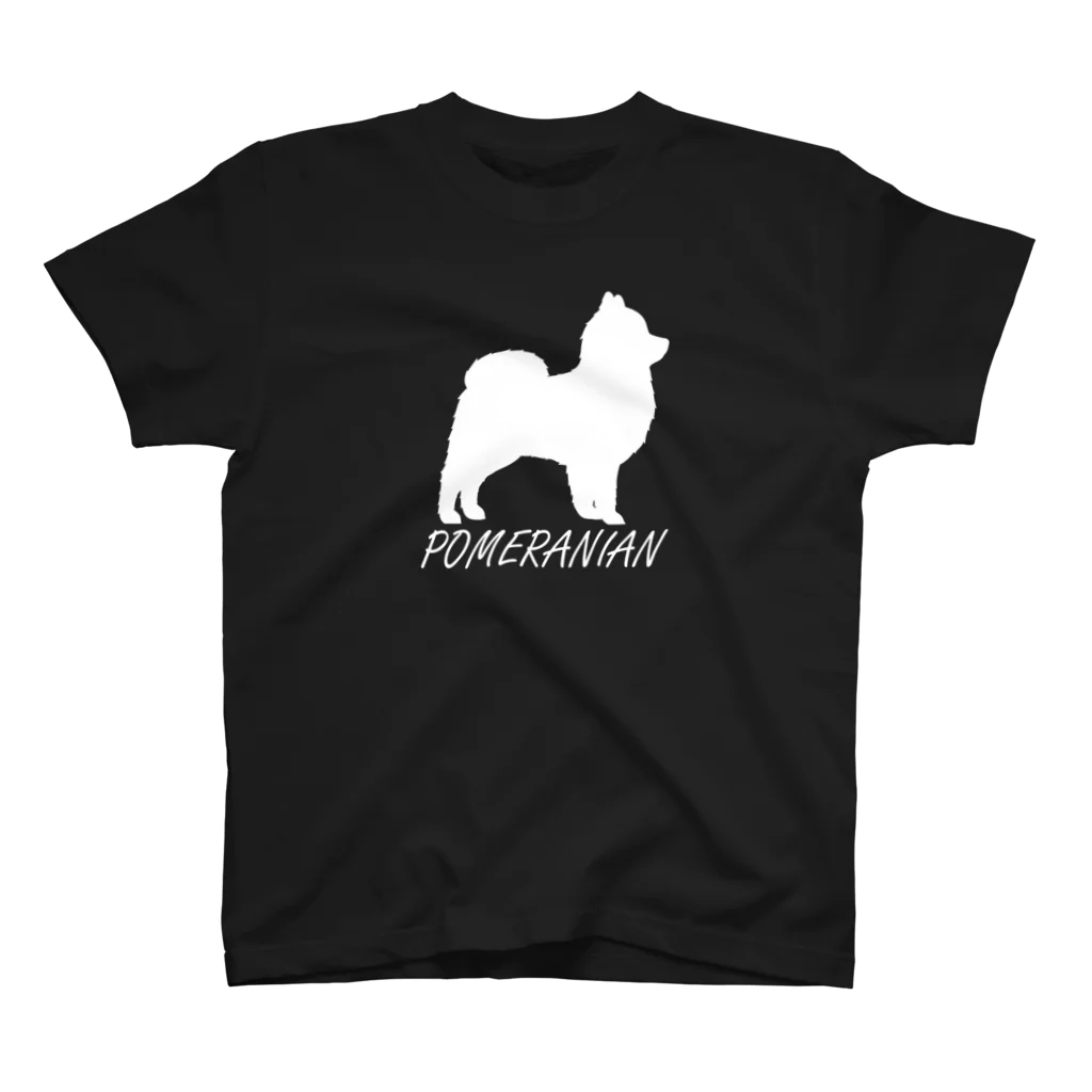 MonoChromeの005 ポメラニアン -White-文字入れ スタンダードTシャツ