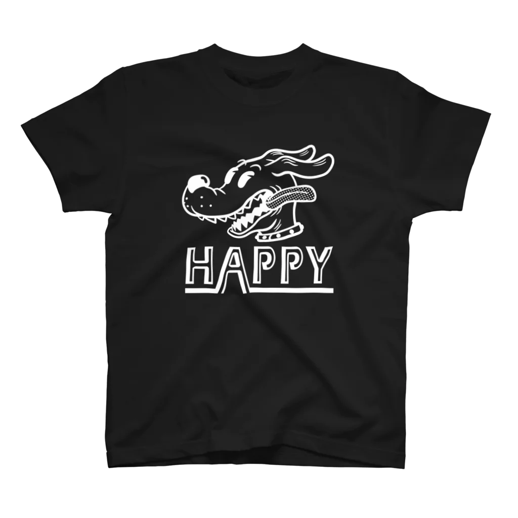 nidan-illustrationのhappy dog (white ink) Regular Fit T-Shirt