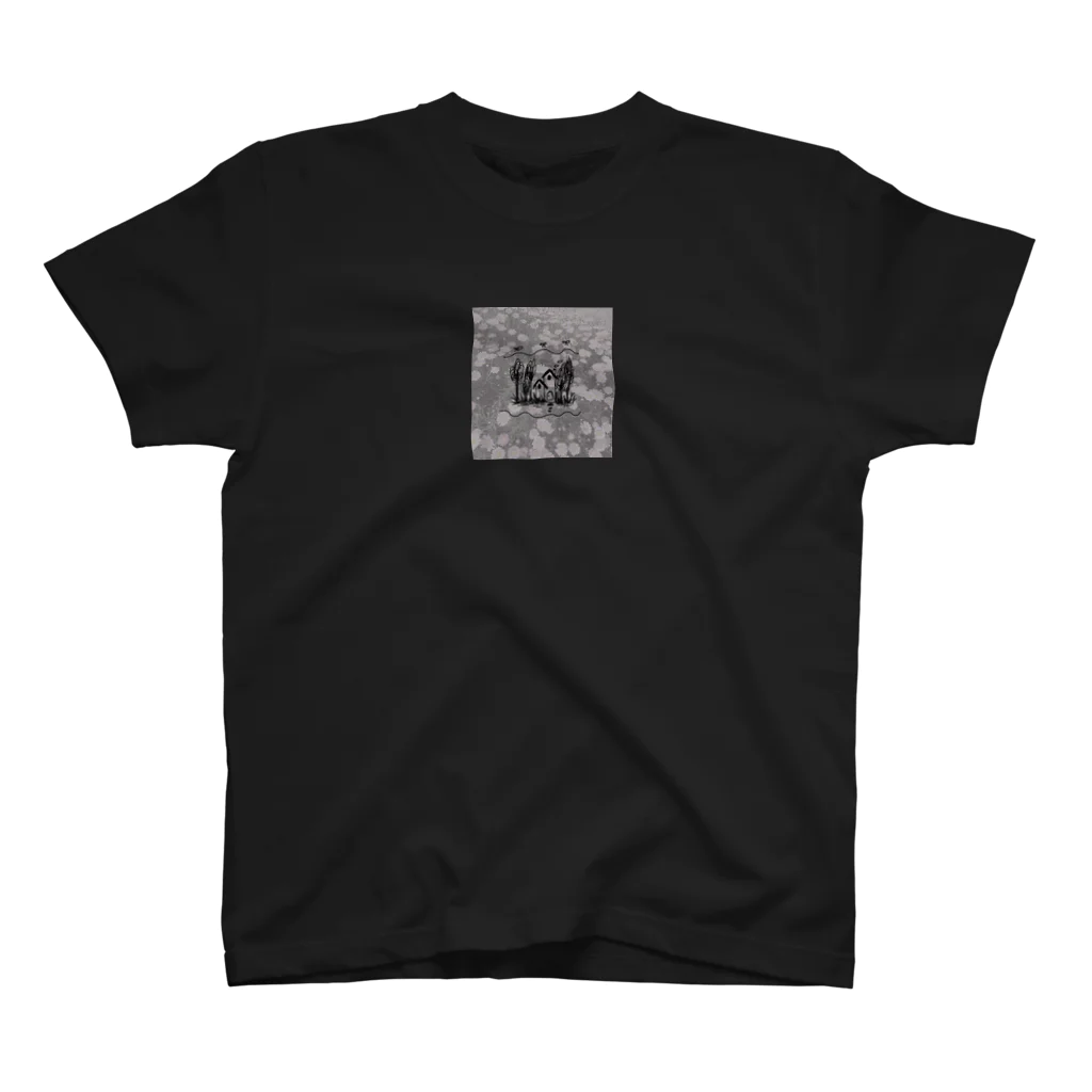 丑三遊園地のらくがきもりのおうち・お花背景 Regular Fit T-Shirt