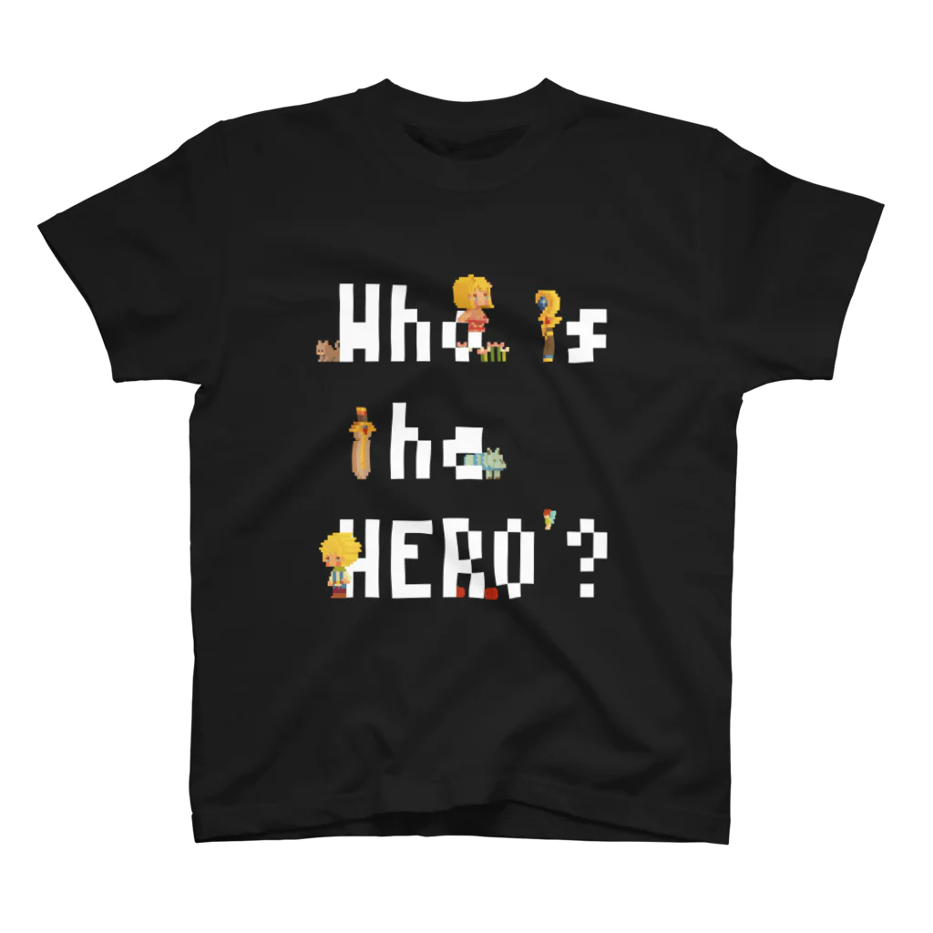 Who is the HERO? みやげもの屋のピクセルもじ と ボクセルきょうだい（白文字） Regular Fit T-Shirt
