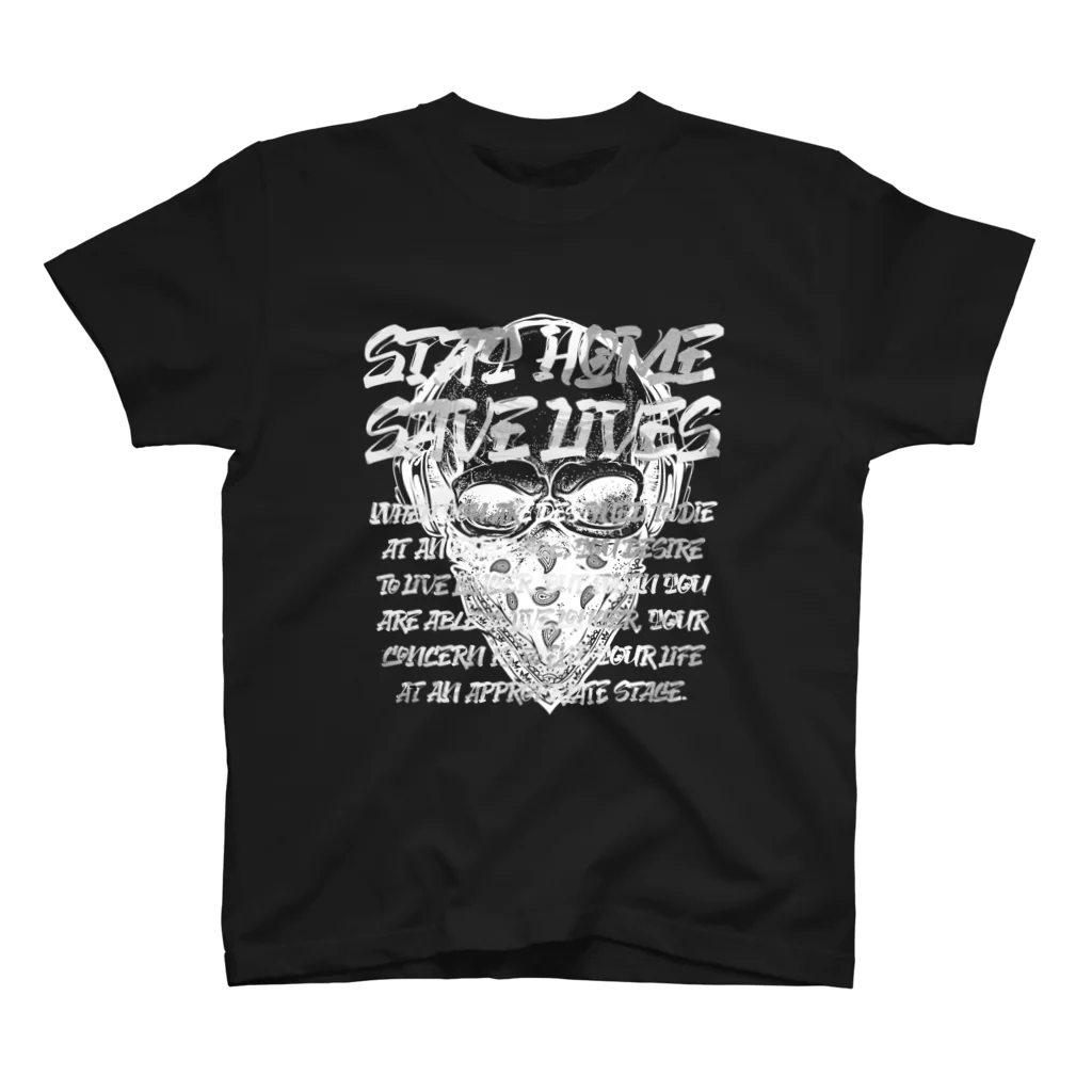 SANKAKU DESIGN STOREのSTAY HOME、SAVE LIVES。 髑髏マスク/白 スタンダードTシャツ